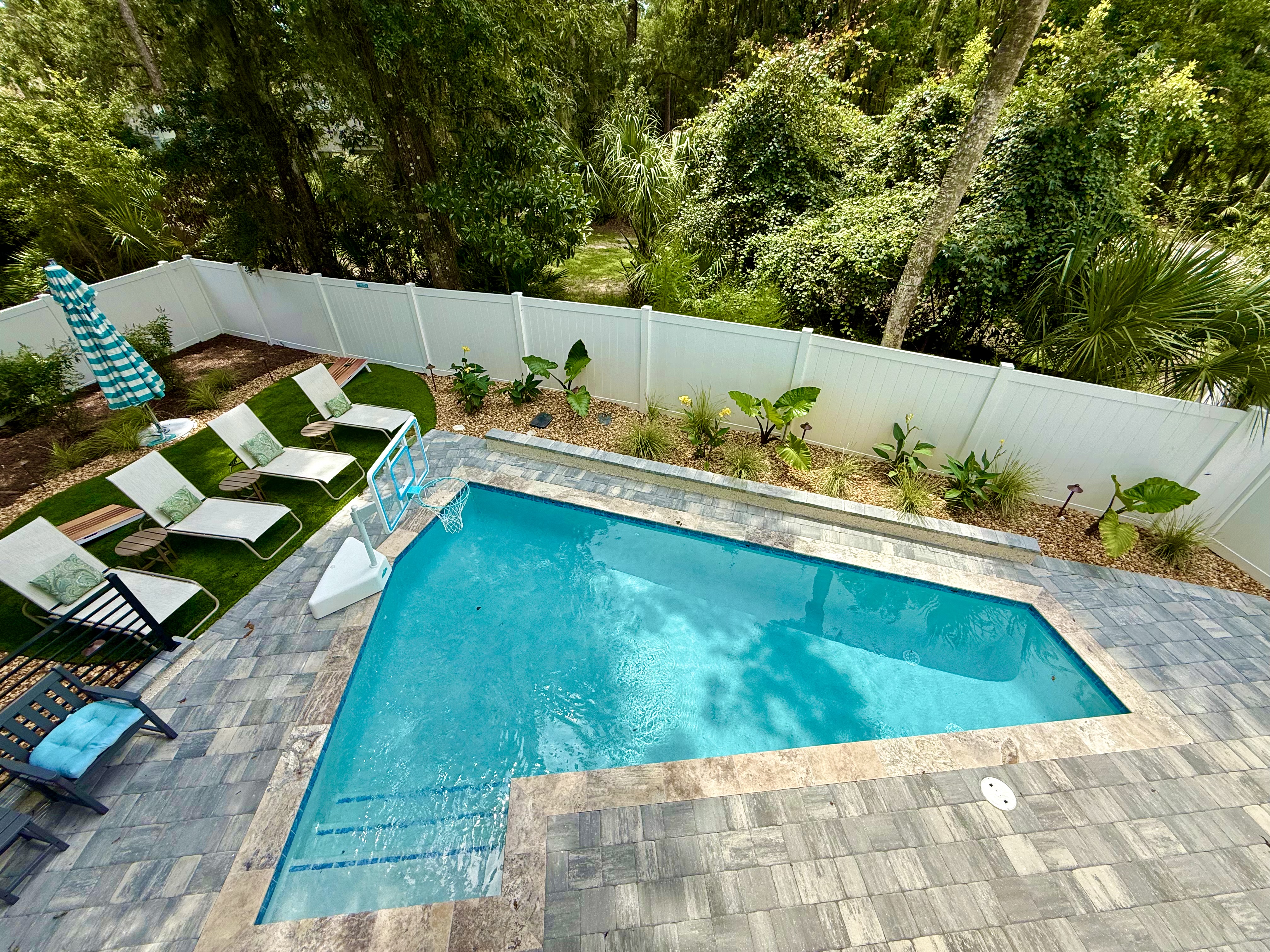 Hilton Head Island residential landscaping with paver patio and palm trees